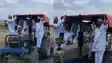 MP Sudhakar Singh drives tractor farmers protest against water park