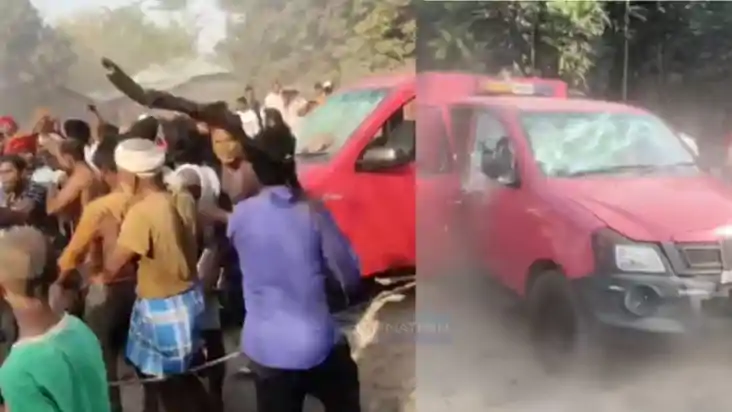 दमकल की गाड़ी पर हमला 