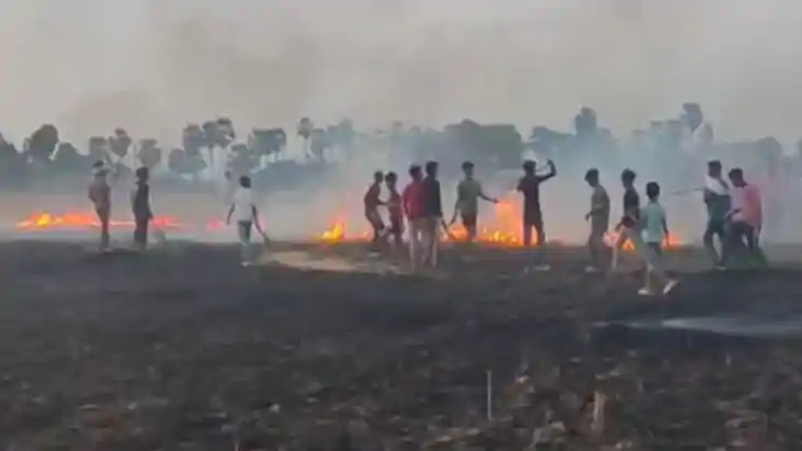 नवादा अग्निकांड: 100 बीघा गेहूं की फसल जलकर राख, अकबरपुर में