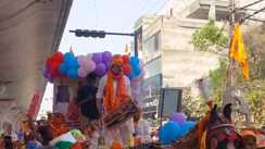 Sanjay Chaurasia Holi tableau with drums and cymbals