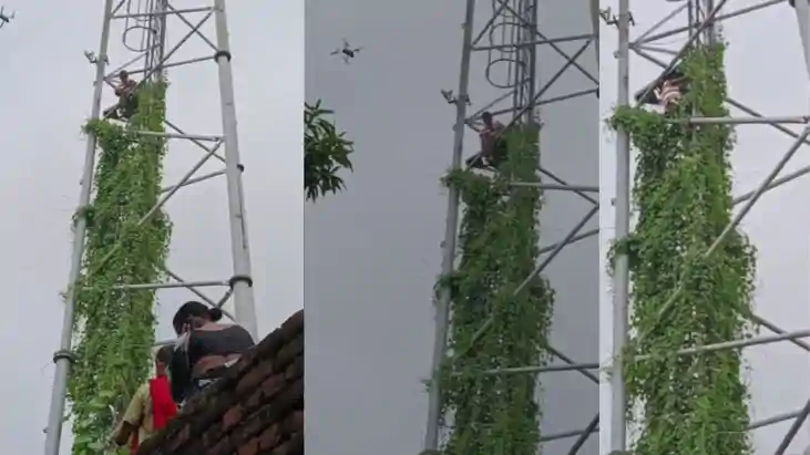 woman climbed a mobile tower in Naubatpur