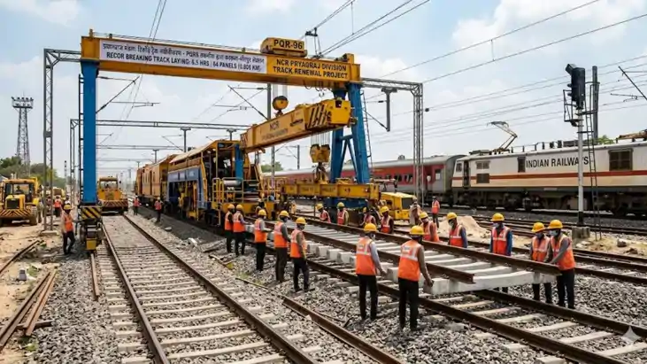 PQRS Machine changing railway tracks in Prayagraj Division