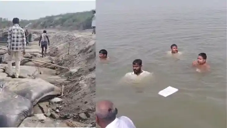 कटावरोधी कार्य मे अनियमितता के खिलाफ दियारा के लोगो का अनोखा