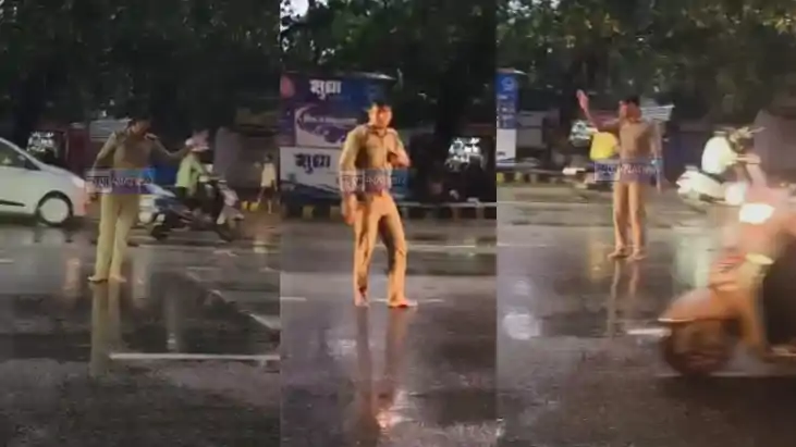 si dilshad regulates traffic barefoot in rain