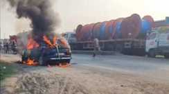 Fire in moving car