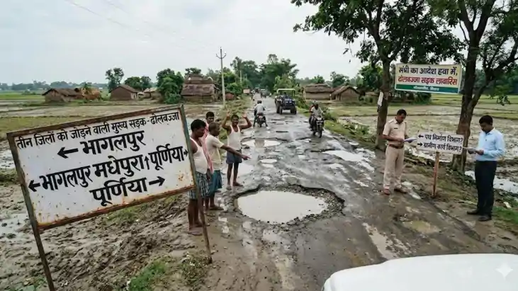  बिहार: ढोलबज्जा सड़क पर विभागीय 'जंग', चौड़ीकरण का काम ठप।