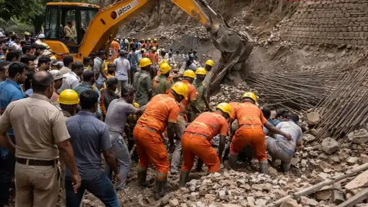 निर्माणाधीन दीवार गिरी 