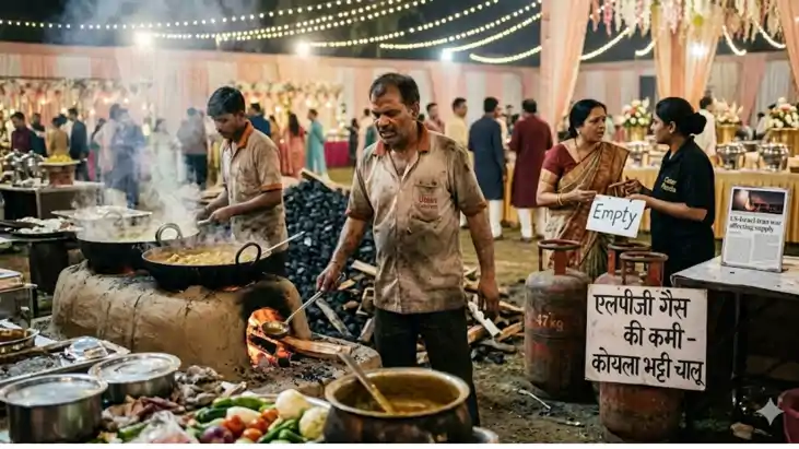 शादी-ब्याह के बीच गैस का अकाल: अब चूल्हे पर नहीं, कोयले की भ