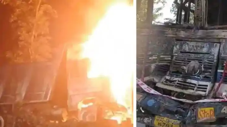 कटिहार में भीषण सड़क हादसे ट्रकों की टक्कर चालक जिन्दा जला ड कटिहार में भीषण सड़क हादसे ट्रकों की टक्कर चालक जिन्दा जला ड