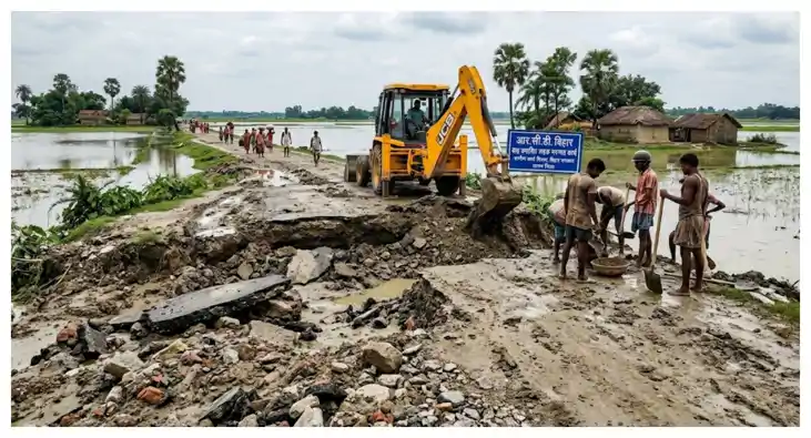 बिहार में बाढ़ से टूटी ग्रामीण सड़कें: 25 जिलों में 338 सड़क