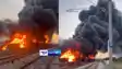 Rail Oil Tanker Catches Fire