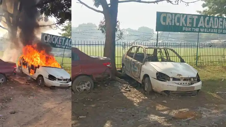 थाना परिसर में लगी भीषण आग 