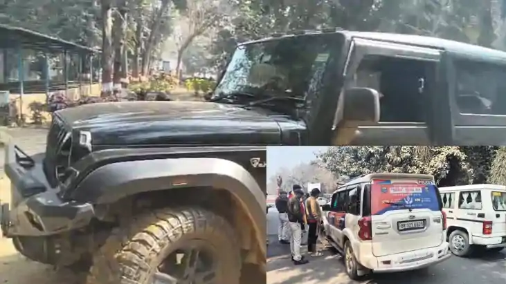 थार ने पुलिस वाहन को ठोका 