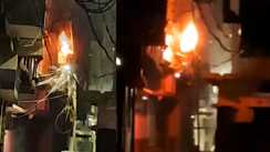 बिजली पोल पर लगी आग 