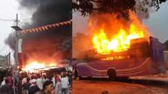 Bus fire sparks chaos mob vandalizes police station