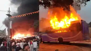 Bus fire sparks chaos mob vandalizes police station