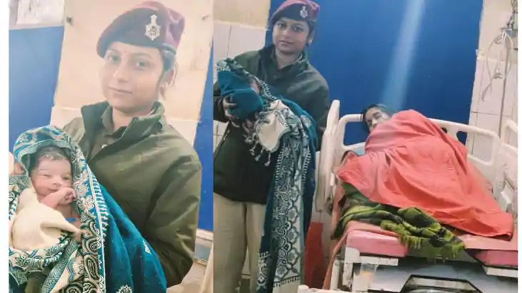 Human face of police uniform Female constable becomes angel 