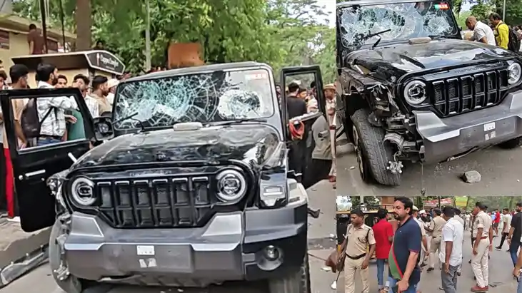 gaya road accident thar collides with toto crowd vandalism