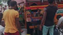 Cooking Oil Leaks on Highway Villagers Rush With Containers