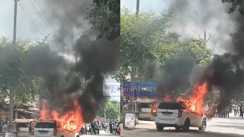 Moving Car Catches Fire in Muzaffarpur 
