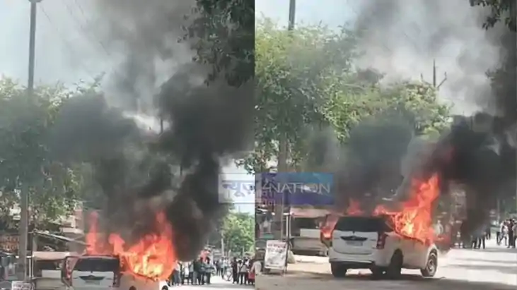Moving Car Catches Fire in Muzaffarpur 