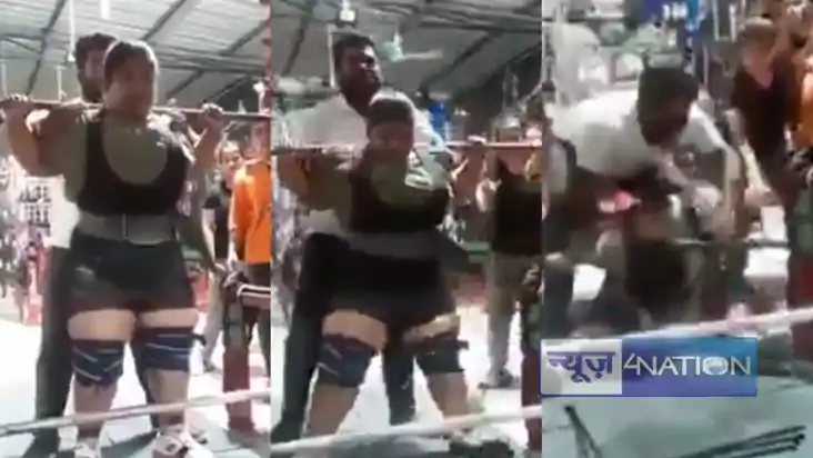 बीकानेर की महिला वेटलिफ्टर की वेटलिफ्टिंग प्रैक्टिस के दौरान