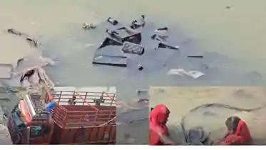 Bihar Darbhanga grapes truck falls into river villagers looted grapes 