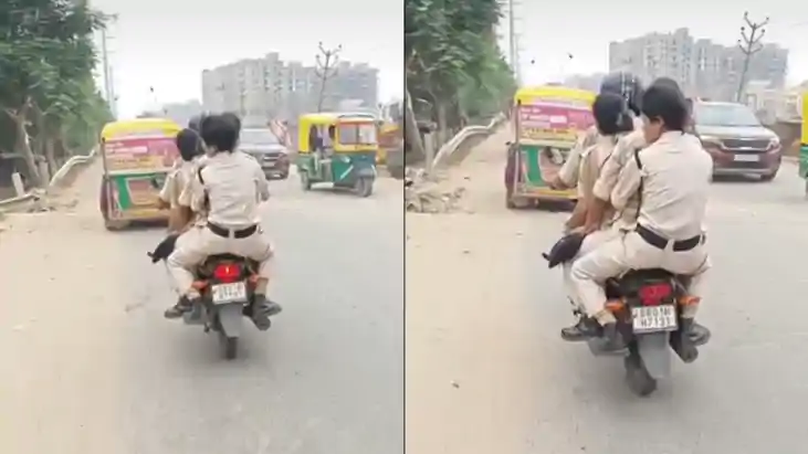 Bihar News : पटना में एक ही बाइक पर सवारी करते चार पुलिसकर्म