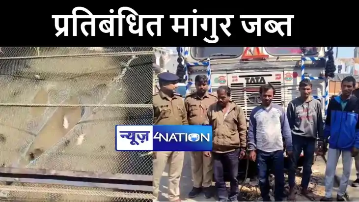 गोपालगंज में ट्रक पर लोड 6 टन प्रतिबंधित मांगुर मछली पुलिस न