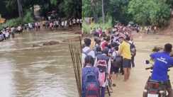 भोजपुर में क्षेर नदी पर निर्माणाधीन पुल का डायवर्जन डूबा : कई गांवों का संपर्क कटा, रास्ते में फंसे स्कूली बच्चों को ग्रामीणों ने ऐसे नदी पार कराई