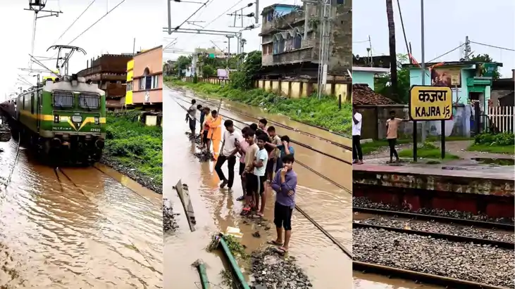 Bihar News : लखीसराय में बारिश का कहर, कजरा रेलवे ट्रैक पर भ
