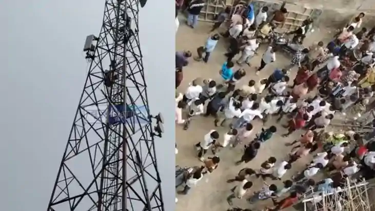 A young woman climbed a mobile tower demanding marriage