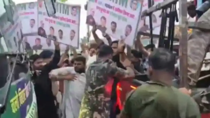 Tejashwi Yadav s Security Personnel Clash with AIMIM Workers Tejashwi Yadav s Security Personnel Clash with AIMIM Workers