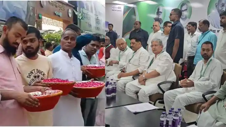 JDU दफ्तर में नीतीश कुमार का भव्य स्वागत: निर्विरोध राष्ट्री