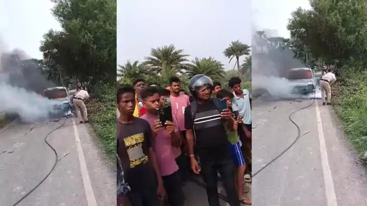 Bihar News : मुंगेर में चलती कार बनी आग का गोला, सूझबूझ से ब
