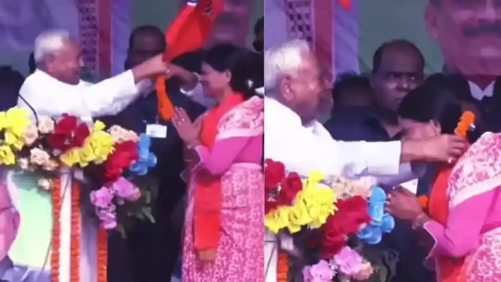 Political debate on Nitish s garland politics in Muzaffarpur