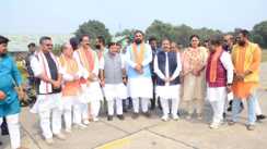 BJP National President Nitin Naveen was given a grand welcome at Darbhanga Airport
