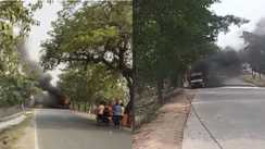 Four Lane Inferno Chemical Truck Catches Fire Crew Safe