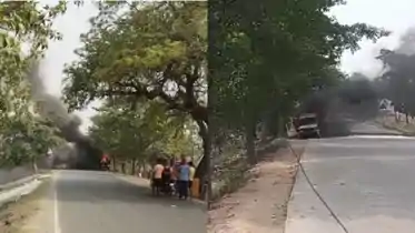 Four Lane Inferno Chemical Truck Catches Fire Crew Safe