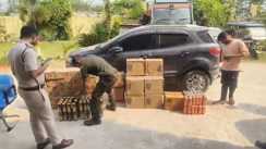 फिल्मी अंदाज में शराब तस्करों का पीछा, उत्पाद विभाग की गाड़ी को मारी टक्कर; 404 लीटर विदेशी शराब बरामद