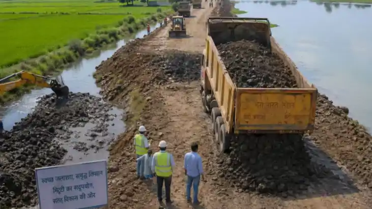 No fields roads shine river pond silt builds roads saves far