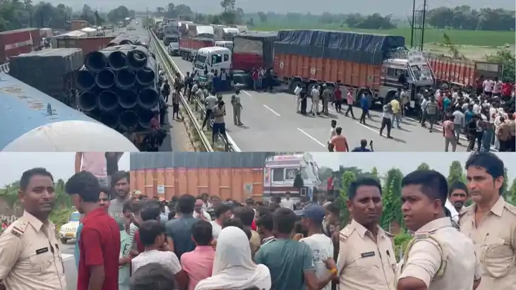 रोहतास में ट्रकों से अवैध वसूली के खिलाफ ट्रक ड्राइवरों का फ