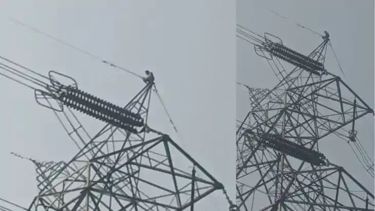 धूप सेकने के लिए 132 KV के पोल पर चढ़ा युवक, ढाई घंटे तक अटक