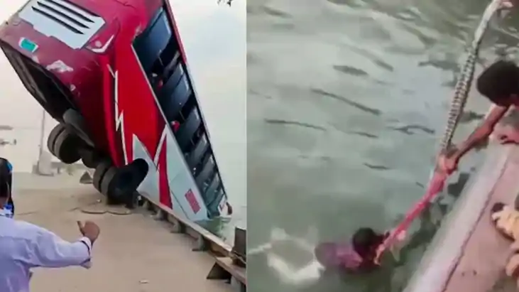 बस नदी में गिरी