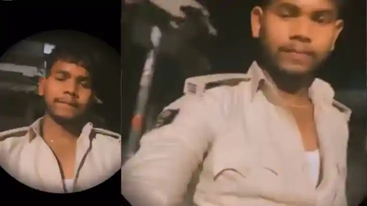 Vaishali Watchman son misuses police car uniform Bhojpuri re