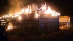Cowshed engulfed in flames at midnight 