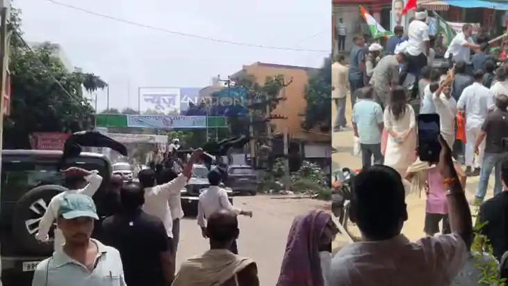 आरा में राहुल गांधी को दिखाए गए काले झंडे आरा में राहुल गांधी को दिखाए गए काले झंडे