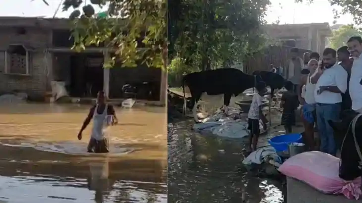 वाल्मीकिनगर बराज से पानी छोड़े जाने के बाद लालगंज में गंडक न