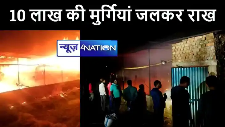 शेखपुरा में मुर्गी फॉर्म में अचानक लगी आग, 10 लाख की मुर्गिय
