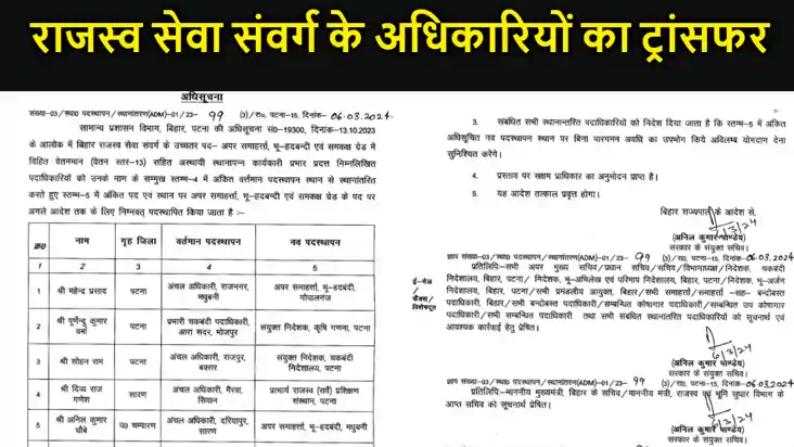बिहार में चली तबादला एक्सप्रेस, राजस्व सेवा संवर्ग के अधिक बिहार में चली तबादला एक्सप्रेस, राजस्व सेवा संवर्ग के अधिक